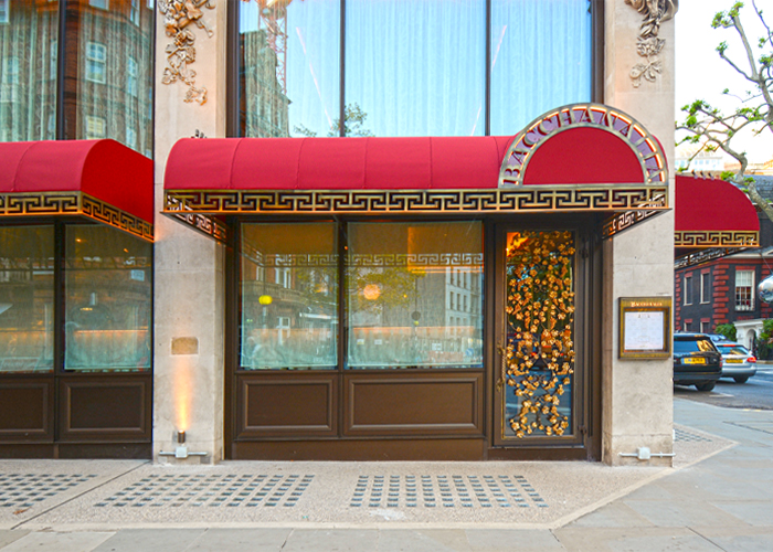 Red Canopies for Bacchanalia in Mayfair