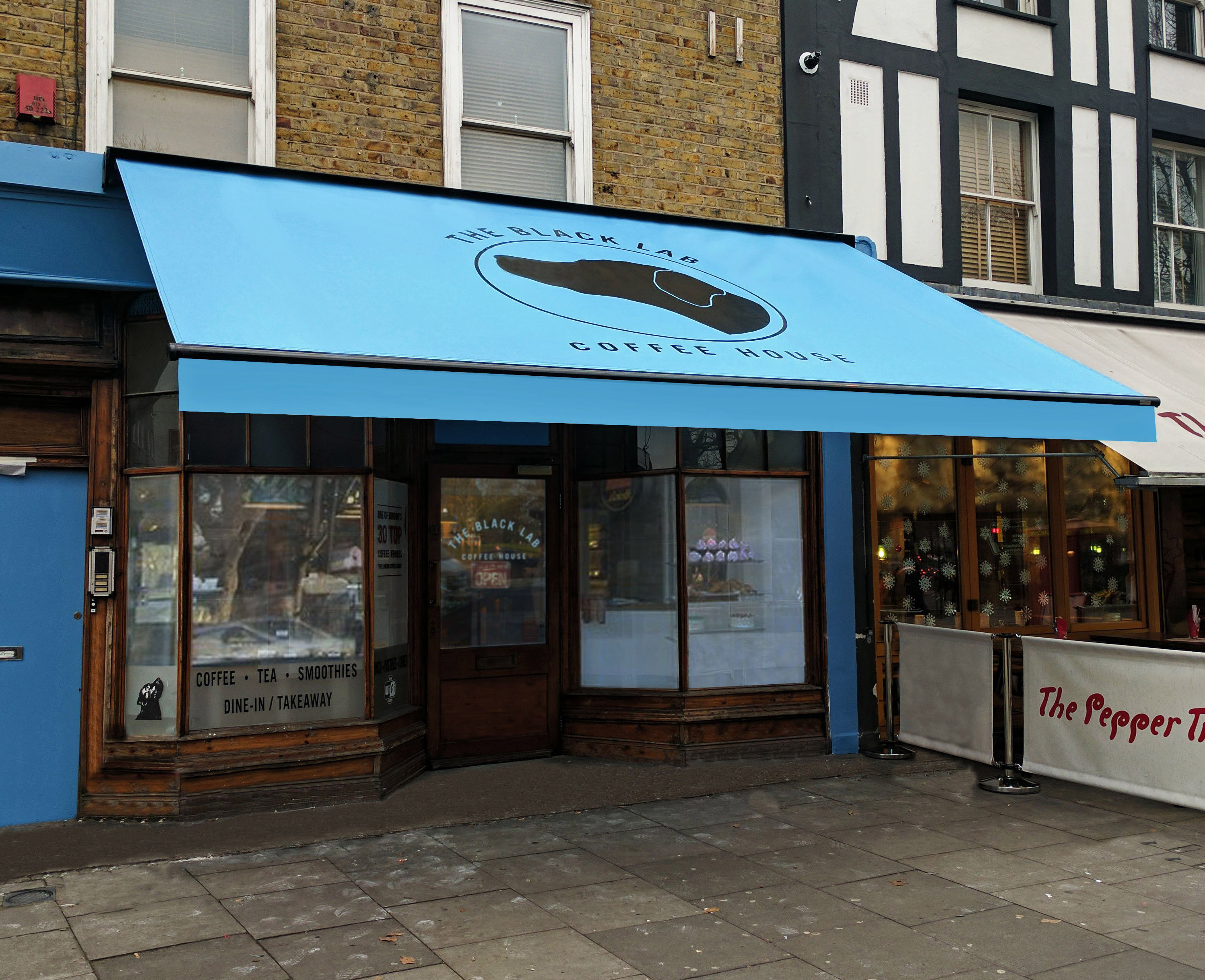 Classic awning at Black Lab Coffee