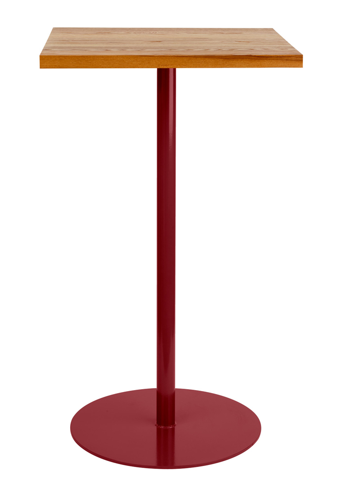 Square Bar Table - metal stand powder-coated in antique copper with natural hardwood top