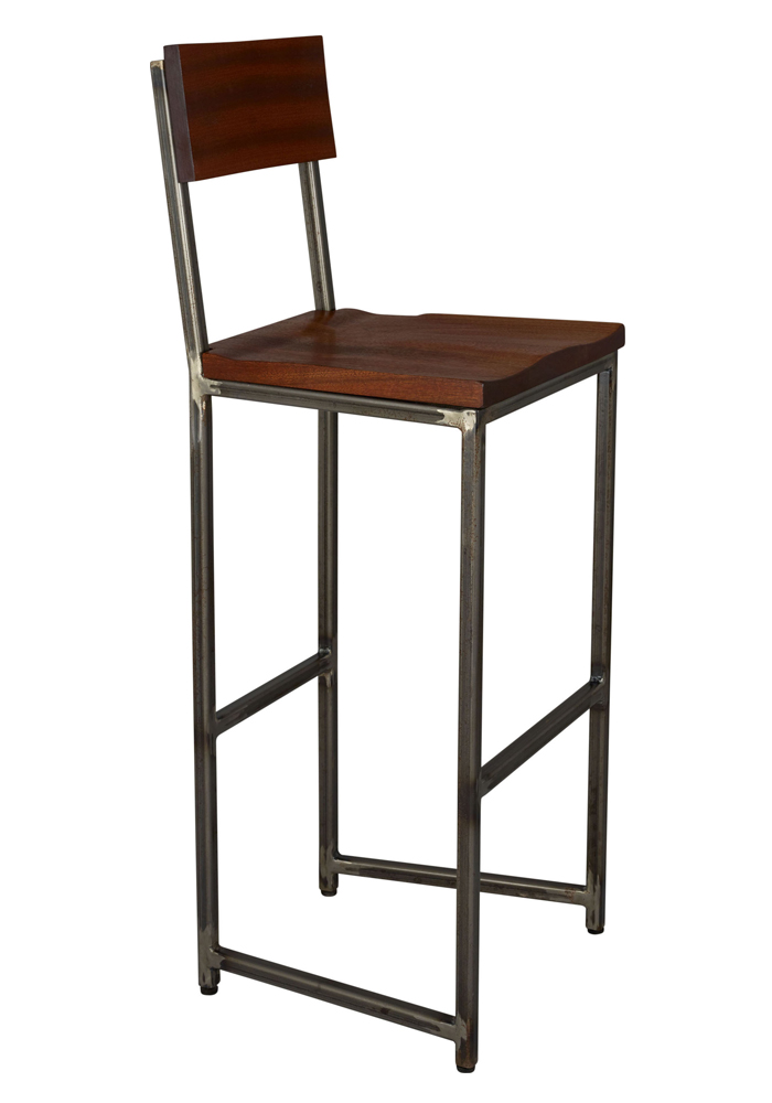 Flintlock Bar Stool with back - classic sapele and gunmetal finish