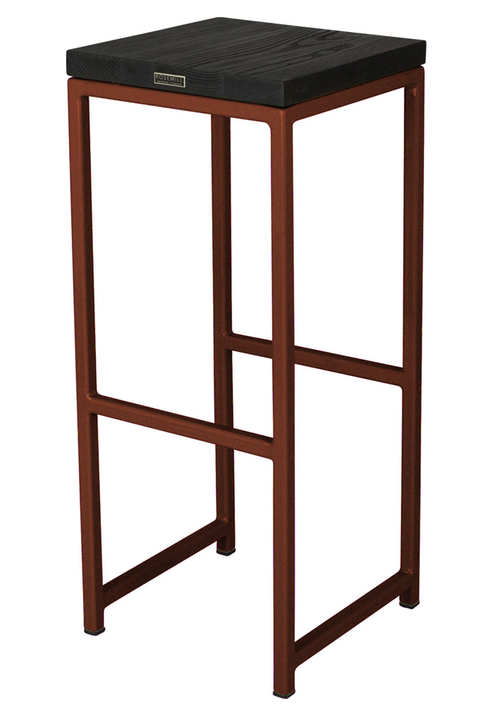 Classic Bar Stool - square profile metal frame powder-coated in antique cooper with charcoal hardwood seat