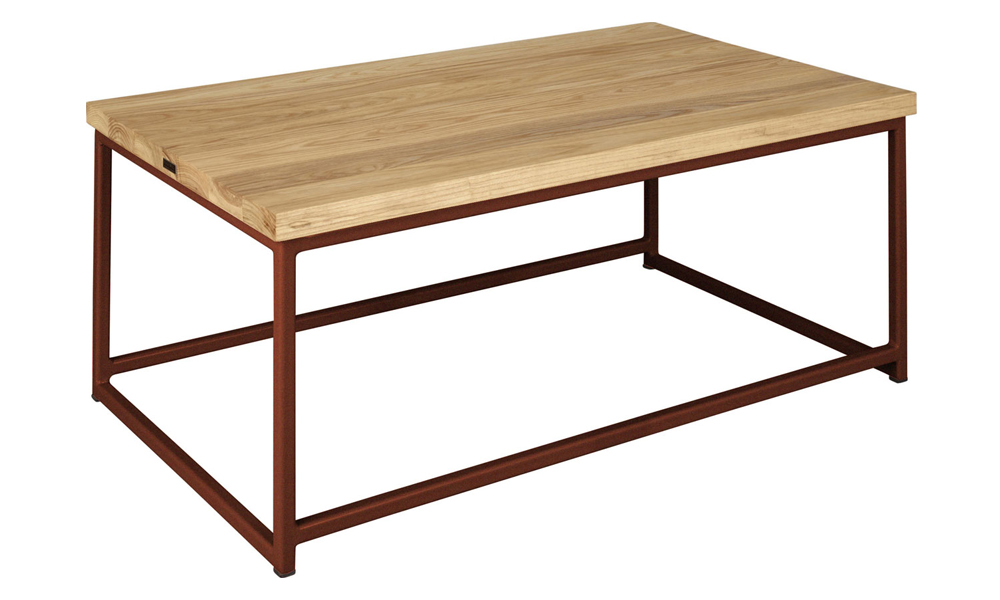 Coffee Table - square profile metal frame in powder-coated antique cooper with natural hardwood top