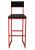 Bar Stool with Back - square profile metal frame powder-coated in red with charcoal hardwood seat