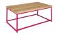 Coffee Table - square profile metal frame in powder-coated hot pink with natural hardwood top